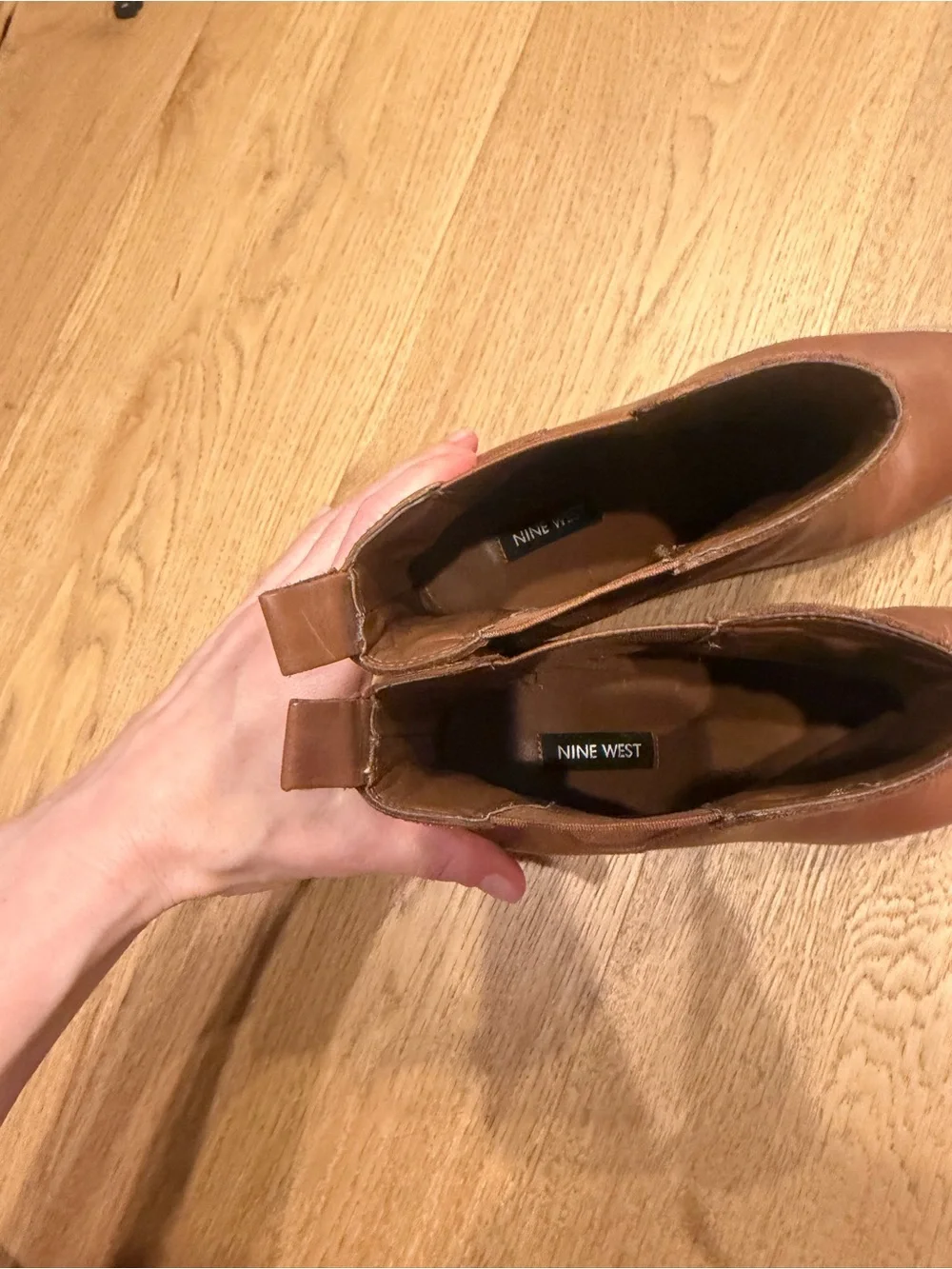 Nine West Brown Leather Block Heel Booties